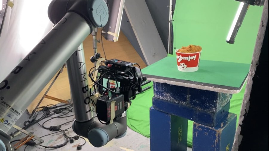 Behind the scenes of the GlamBot arm on a Jollibee Philippines TVC set