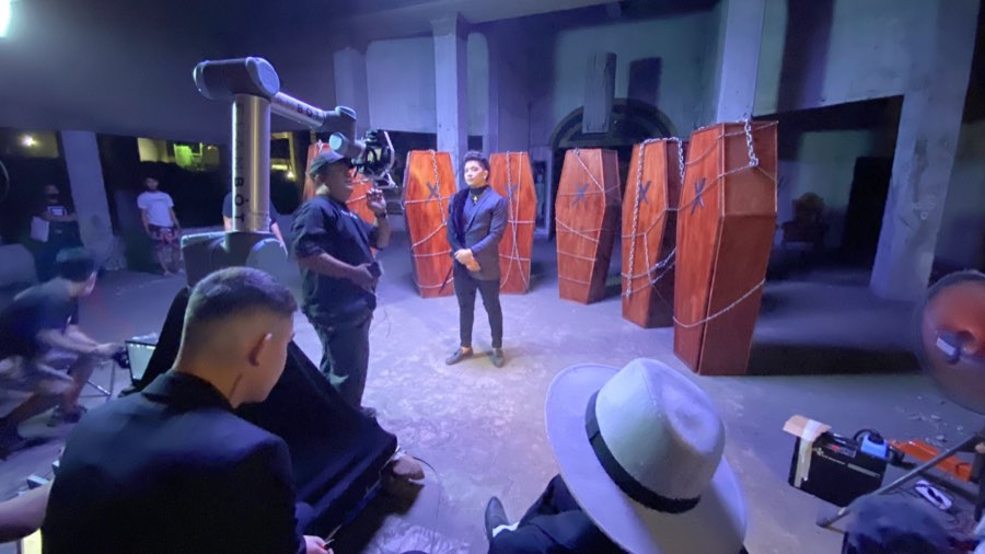 GlamBot on the set of Ex-Battalion's Yearly music video